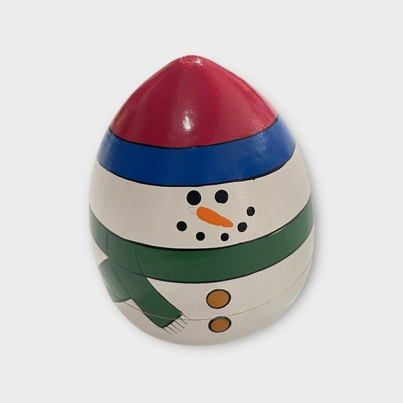 Vintage Snowman Russian Nesting Dolls (3 pieces) Wooden Largest is 3.5 Inches - Picture 7 of 9